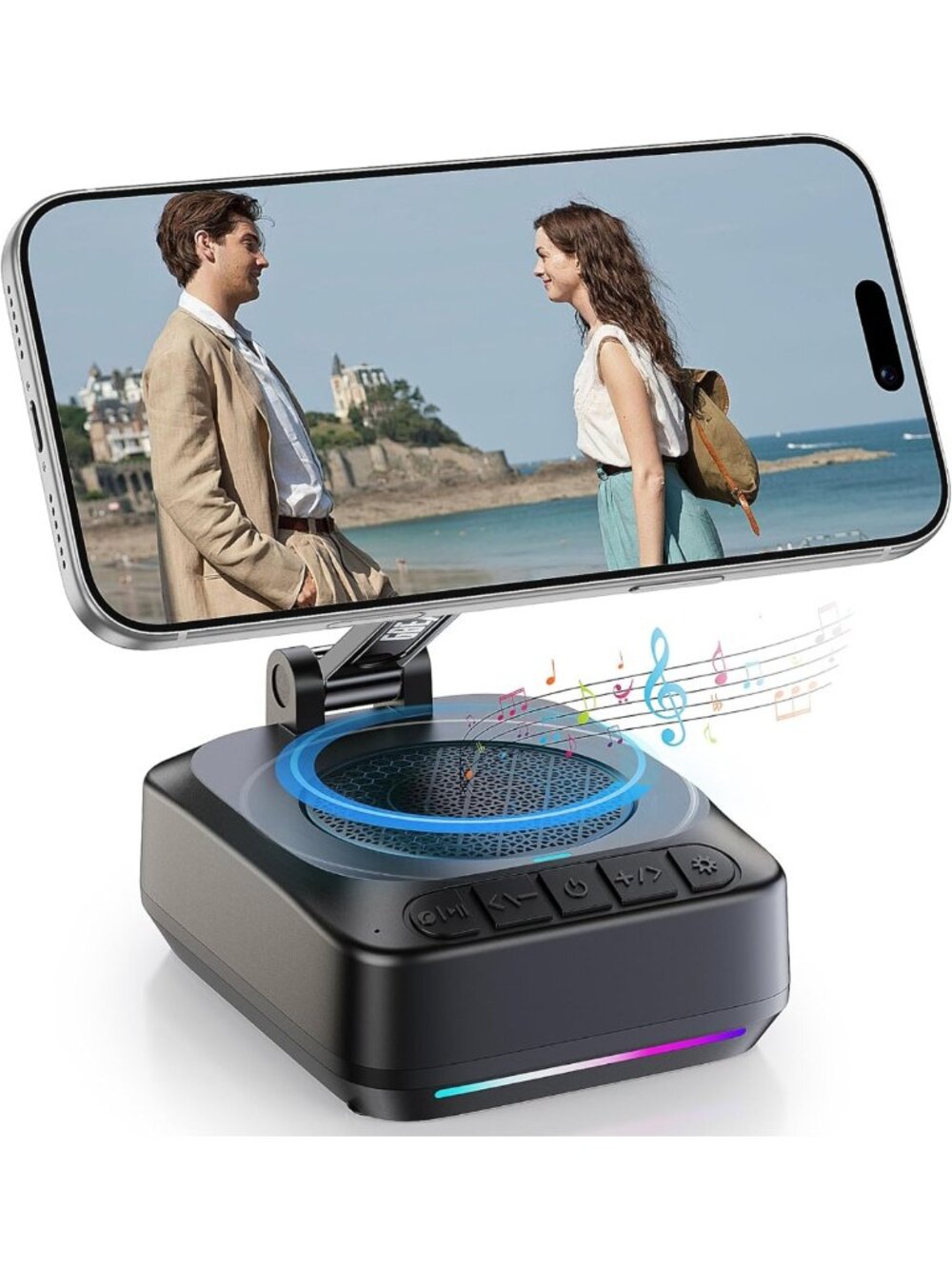 Foldable Bluetooth Speaker Phone Stand, Adjustable Magnetic Holder for Desk, RGB